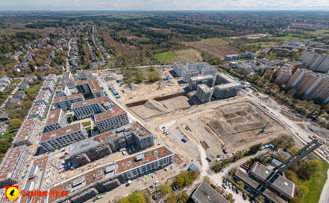 21.04.2023 - Luftbilder von der Baustelle Alexisquartier und Pandion Verde in Neuperlach